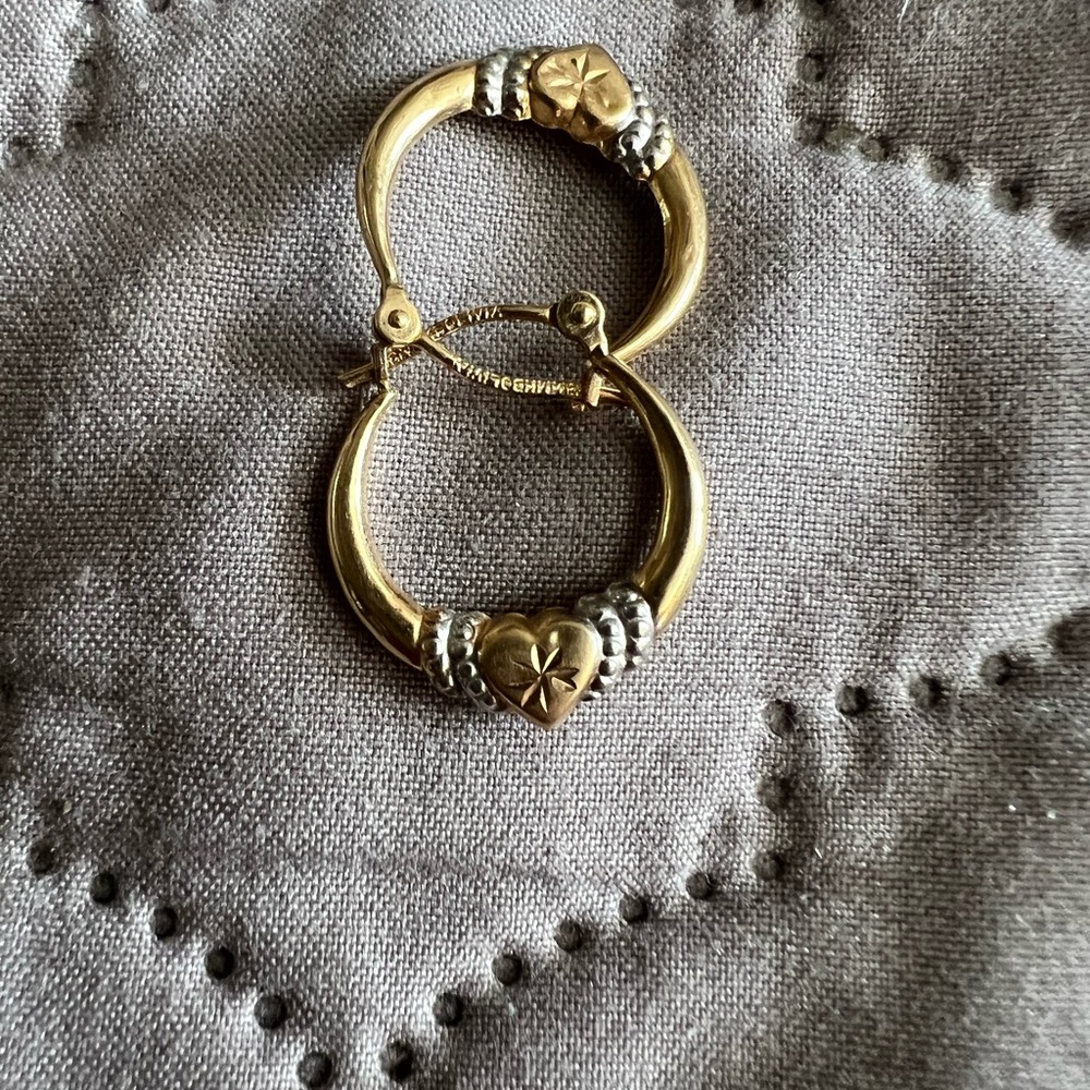 14k Heart Hoops Bi-Color - Picture 2 of 2